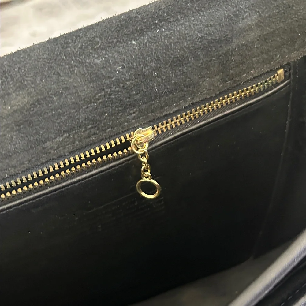 Coach Black Leather Briefcase with Gold-Tone Turn Lock